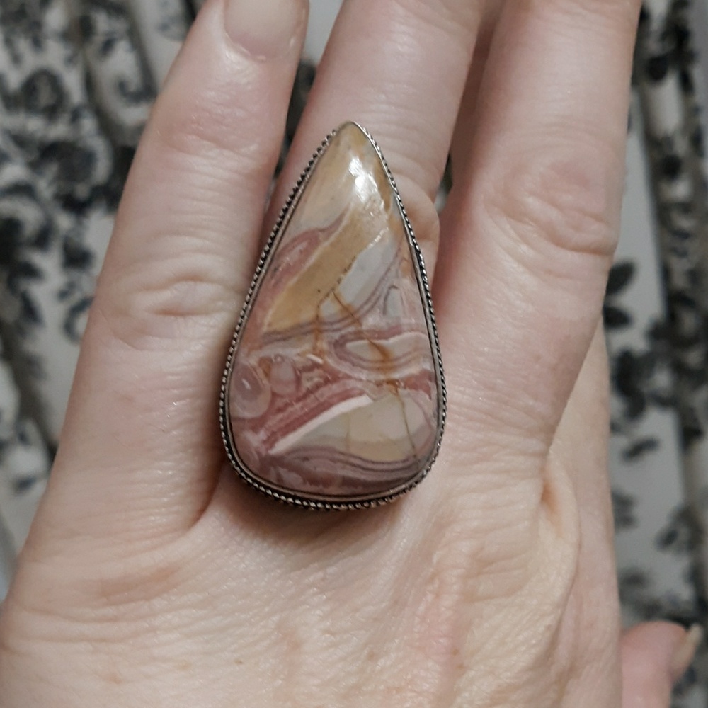 New Crazy Lace Agate 925 Silver Ring.